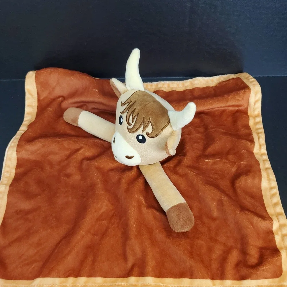 Highland Cow Brown Lovey Baby Security Blanket Minky Plush 14